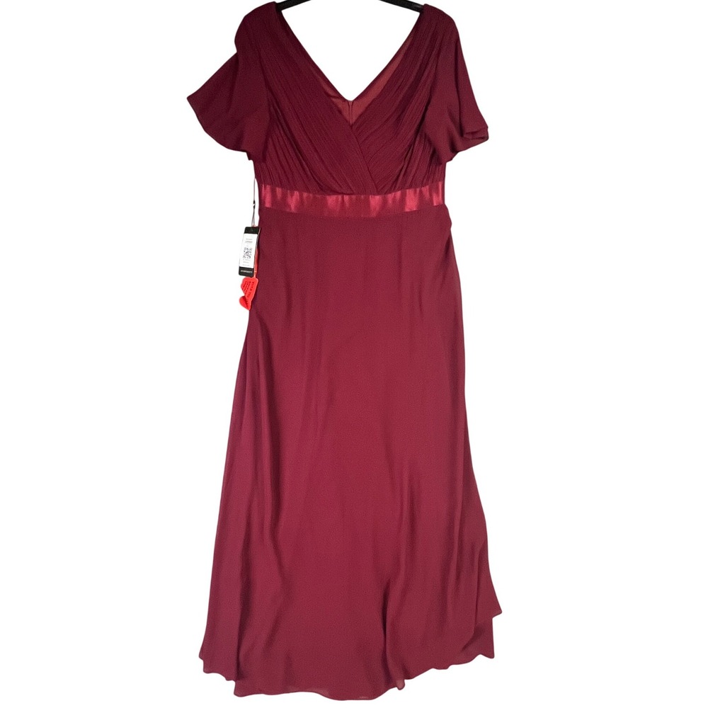 Ever Pretty Maxi Dress Women 20 Burgundy New Pleated V-Neck Flutter Sleeve New - Picture 2 of 11